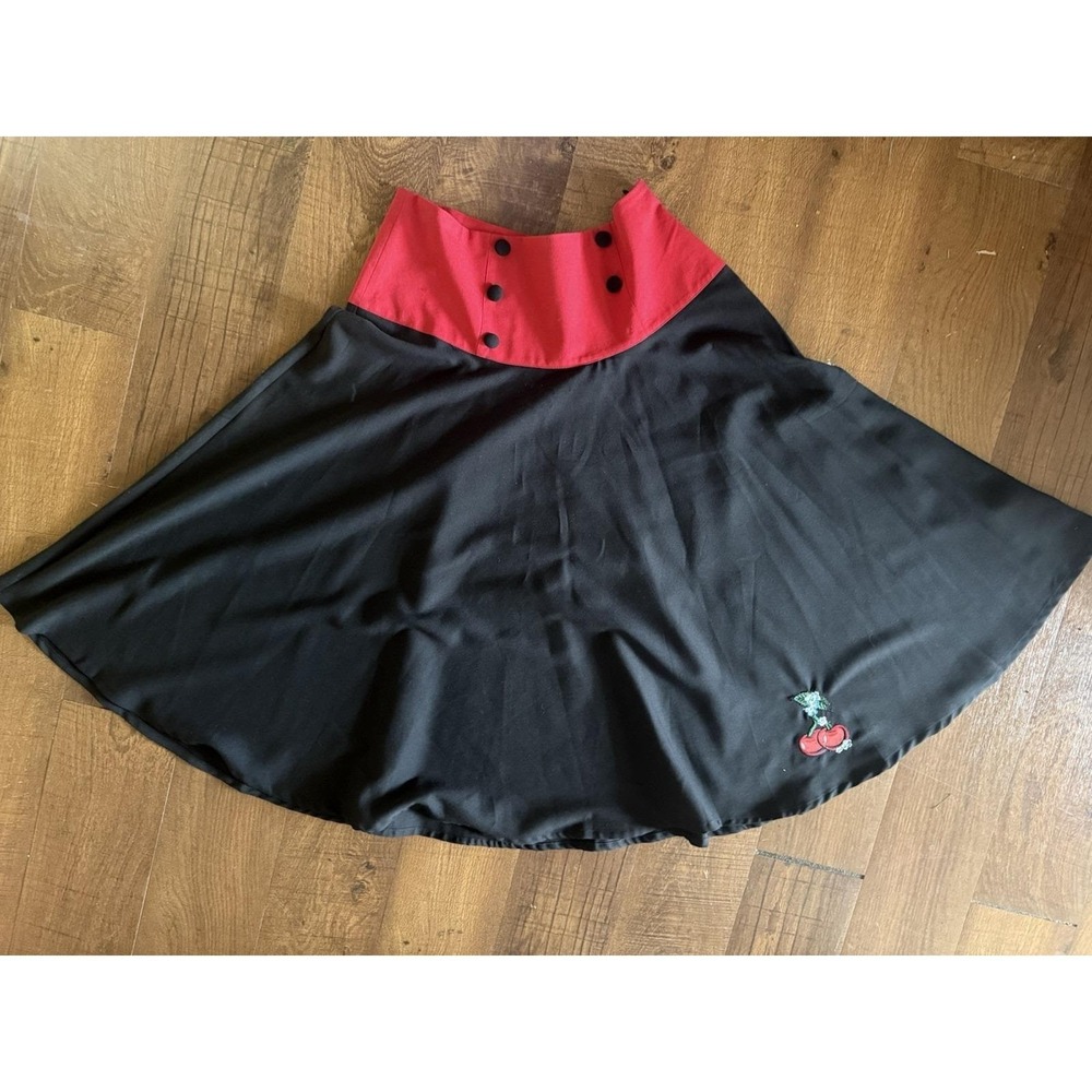 Women's Vintage Rockabilly Midi Swing Skirt BANNED Apparel Size XL Red Black - Picture 2 of 10